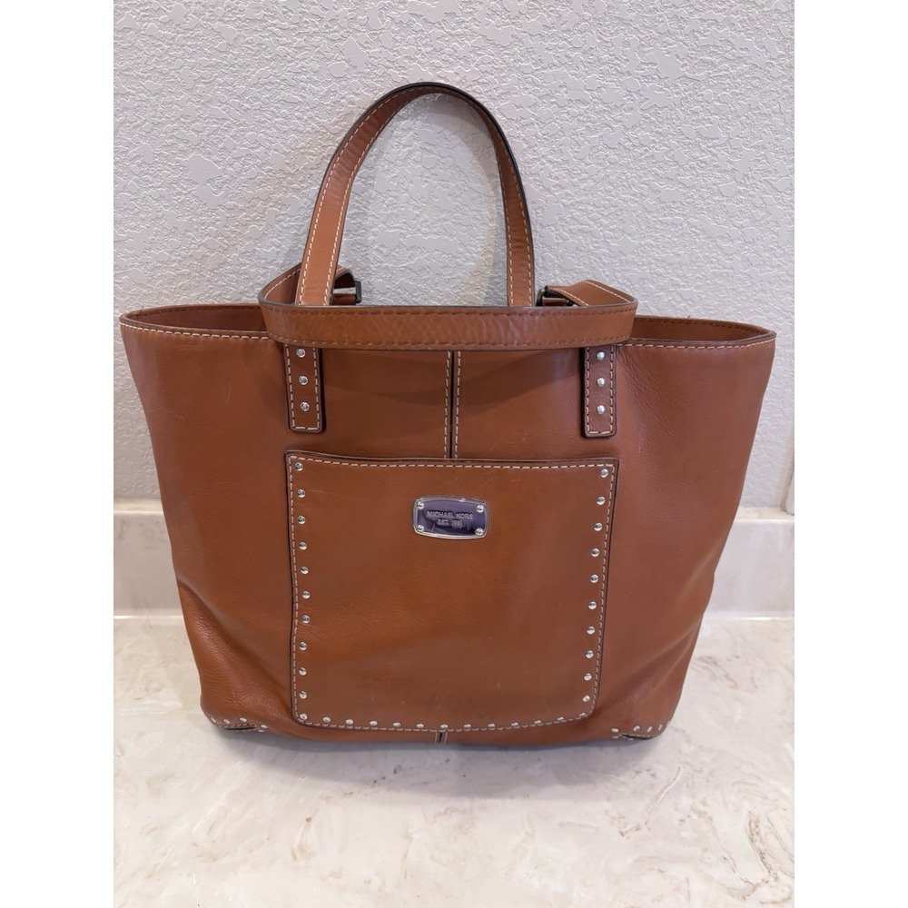 Michael Kors Astor‎ Large Luggage Brown  Leather Studded Tote Bag